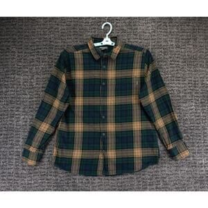 Eddie Bauer Shirt Mens XL Green Brown Plaid Flannel Cotton Outdoor Cabincore
